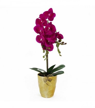 54cm Artificial Orchid Plant - Dark Pink Gold Pot