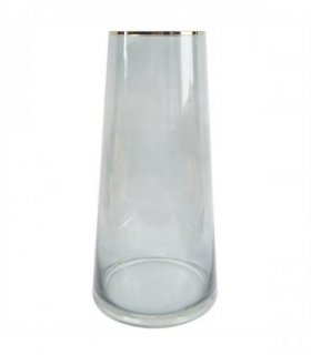 28cm Gold Rim Smoke Grey Glass Vase