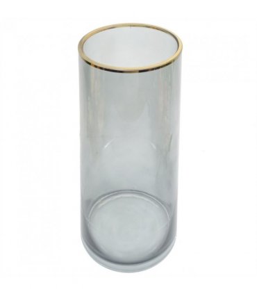 28cm Gold Rim Smoke Grey Glass Vase