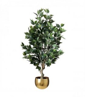 100cm Premium Artificial Ficus Twist Tree Gold Curve Planter
