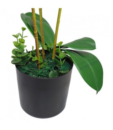 Large Artificial Orchids Display with XL Metal Bowl Planter 70x70cm