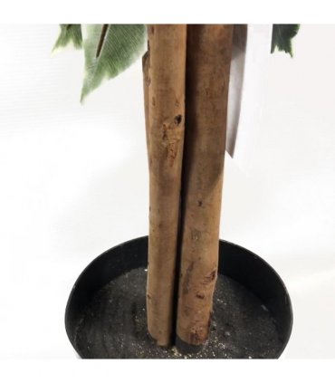 Ficus Tree 130cm Tall Variegated White/Green Bushy Artificial Tree Wood Trunk