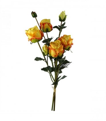 6 x 60cm Yellow Rose Artificial Flower Sprays - 24 Flowers 18 Buds