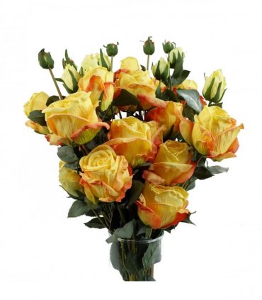 6 x 60cm Yellow Rose Artificial Flower Sprays - 24 Flowers 18 Buds