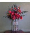 60cm Red Rose and Eucalyptus Glass Diamond Vase