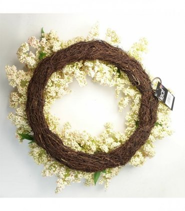 Leaf White 55cm Artificial Hanging White Berries Wreath 60cm Diameter