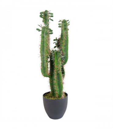 Artificial Cactus 75cm Green Plastic Pot Wired Stems Shape Leaf Design UK