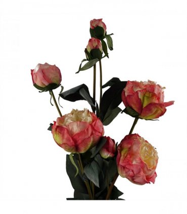 6 x 55cm Pink Peony Artificial Flower Stems - 24 flowers 18 buds
