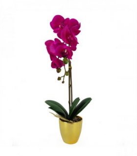 46cm Artificial Orchid Dark Pink / Gold