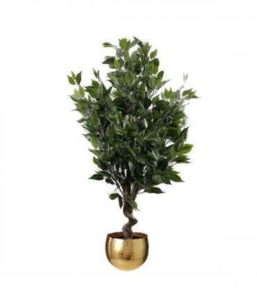 110cm Artificial Evergreen Twist Ficus Tree Gold Curve Planter