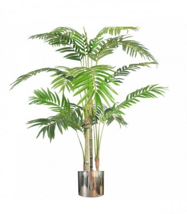 Artificial Areca Palm 120cm Green Silver Metal Planter Wired Stems Moss Pot