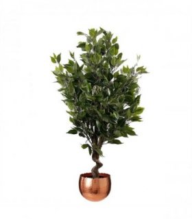 110cm Artificial Evergreen Twist Ficus Tree Copper Curve Planter
