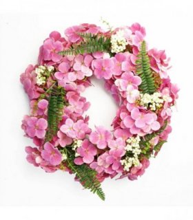 40cm Artificial Pink Floral Blossom Wreath
