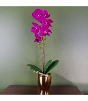 46cm Artificial Orchid Dark Pink / Gold