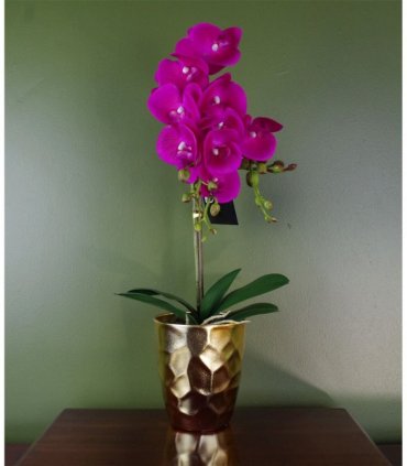 54cm Artificial Orchid Plant - Dark Pink Gold Pot
