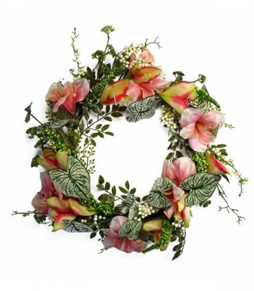60cm Artificial Pink Lily Flower Wreath
