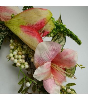 60cm Artificial Pink Lily Flower Wreath