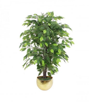 90cm Artificial Ficus Tree / Plant - Gold Metal Planter