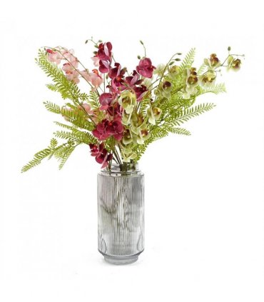 Pack of 6 x 80cm Dark Pink Artificial Mini Orchid Stem