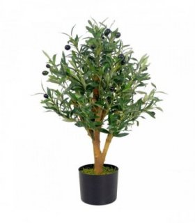 65cm Leaf Design UK Realistic Artificial Olive Tree in Black Plastic Pot
