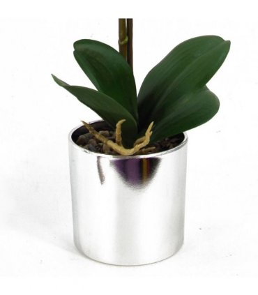 46cm Artificial Orchid Harlequin Pink with Silver Pot