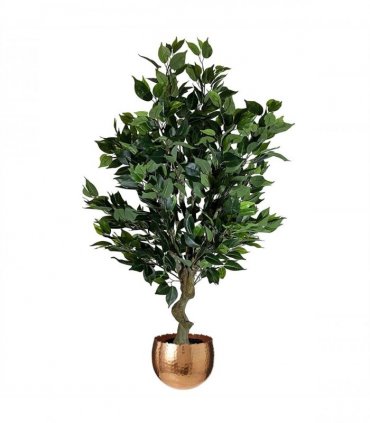 100cm Leaf Realistic Artificial Ficus Tree / Plant Bush Ficus Copper Curve Planter