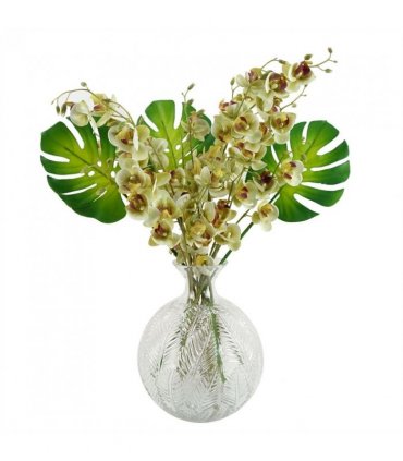 26cm Clear Fern Print Glass Bottle Vase