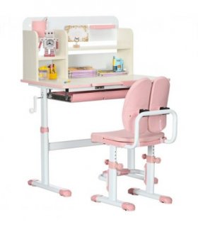 HOMCOM Kids Desk and Chair Set with Storage Shelves, Washable Cover - Pink