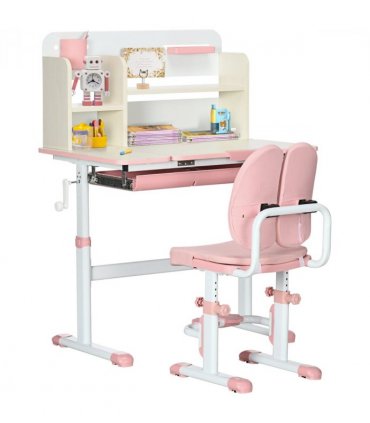 HOMCOM Kids Desk and Chair Set with Storage Shelves, Washable Cover - Pink