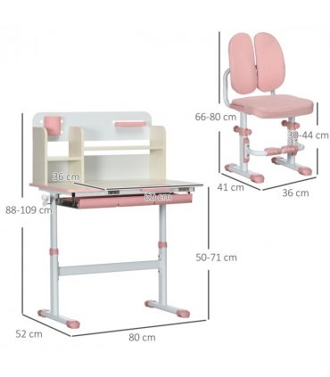 HOMCOM Kids Desk and Chair Set with Storage Shelves, Washable Cover - Pink