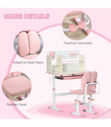 HOMCOM Kids Desk and Chair Set with Storage Shelves, Washable Cover - Pink