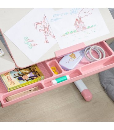HOMCOM Kids Desk and Chair Set with Storage Shelves, Washable Cover - Pink