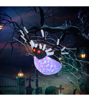 HOMCOM 5FT Long Halloween Inflatable Spider Blow-Up Outdoor LED Garden Display