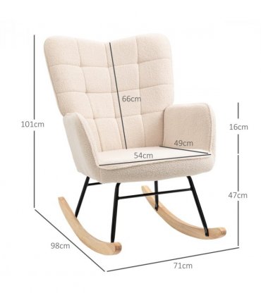 HOMCOM Wingback Rocking Chair for Nursing w/ Steel Frame and Wooden Base Beige