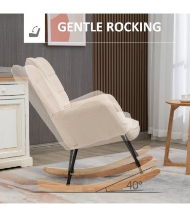 HOMCOM Wingback Rocking Chair for Nursing w/ Steel Frame and Wooden Base Beige