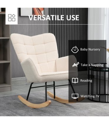 HOMCOM Wingback Rocking Chair for Nursing w/ Steel Frame and Wooden Base Beige