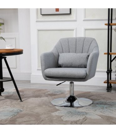 HOMCOM Stylish Retro Linen Swivel Tub Chair Steel Frame Cushion Seat Light Grey