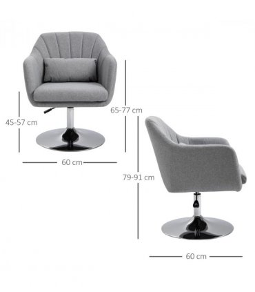 HOMCOM Stylish Retro Linen Swivel Tub Chair Steel Frame Cushion Seat Light Grey