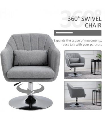 HOMCOM Stylish Retro Linen Swivel Tub Chair Steel Frame Cushion Seat Light Grey