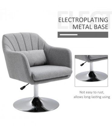 HOMCOM Stylish Retro Linen Swivel Tub Chair Steel Frame Cushion Seat Light Grey