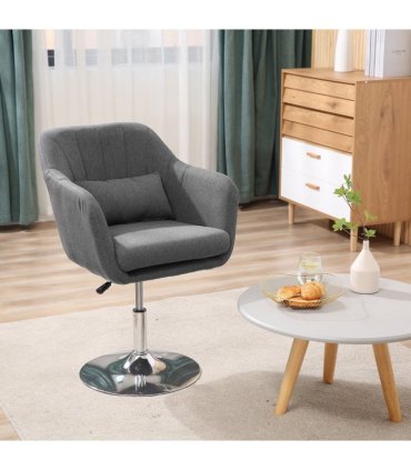 HOMCOM Stylish Retro Linen Swivel Tub Chair Steel Frame Cushion Seat Dark Grey