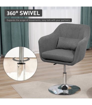 HOMCOM Stylish Retro Linen Swivel Tub Chair Steel Frame Cushion Seat Dark Grey