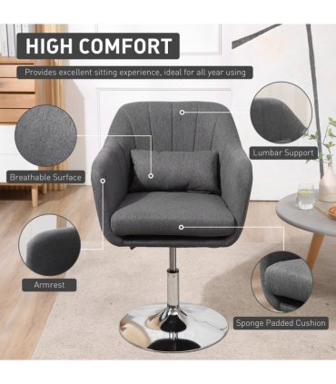 HOMCOM Stylish Retro Linen Swivel Tub Chair Steel Frame Cushion Seat Dark Grey
