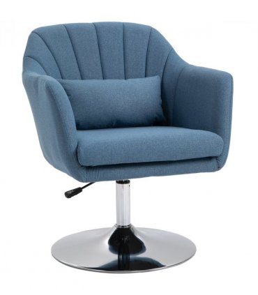 HOMCOM Stylish Retro Linen Swivel Tub Chair Steel Frame Cushion Seat Blue