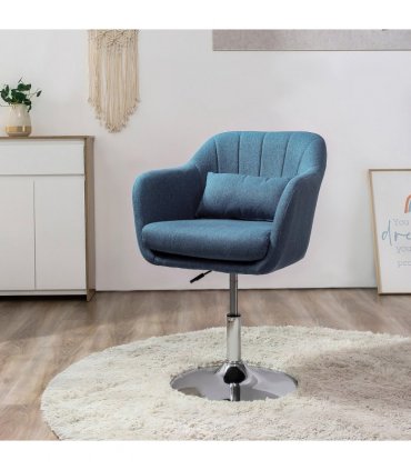 HOMCOM Stylish Retro Linen Swivel Tub Chair Steel Frame Cushion Seat Blue