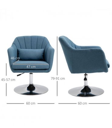 HOMCOM Stylish Retro Linen Swivel Tub Chair Steel Frame Cushion Seat Blue