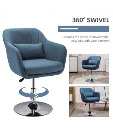 HOMCOM Stylish Retro Linen Swivel Tub Chair Steel Frame Cushion Seat Blue