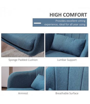 HOMCOM Stylish Retro Linen Swivel Tub Chair Steel Frame Cushion Seat Blue