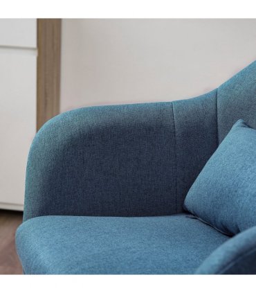 HOMCOM Stylish Retro Linen Swivel Tub Chair Steel Frame Cushion Seat Blue