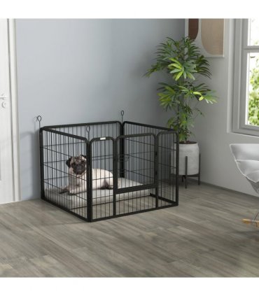 Metal Pet Playpen Dog Kennel w/Door Latches Grey 82L x 82W x 60Hcm